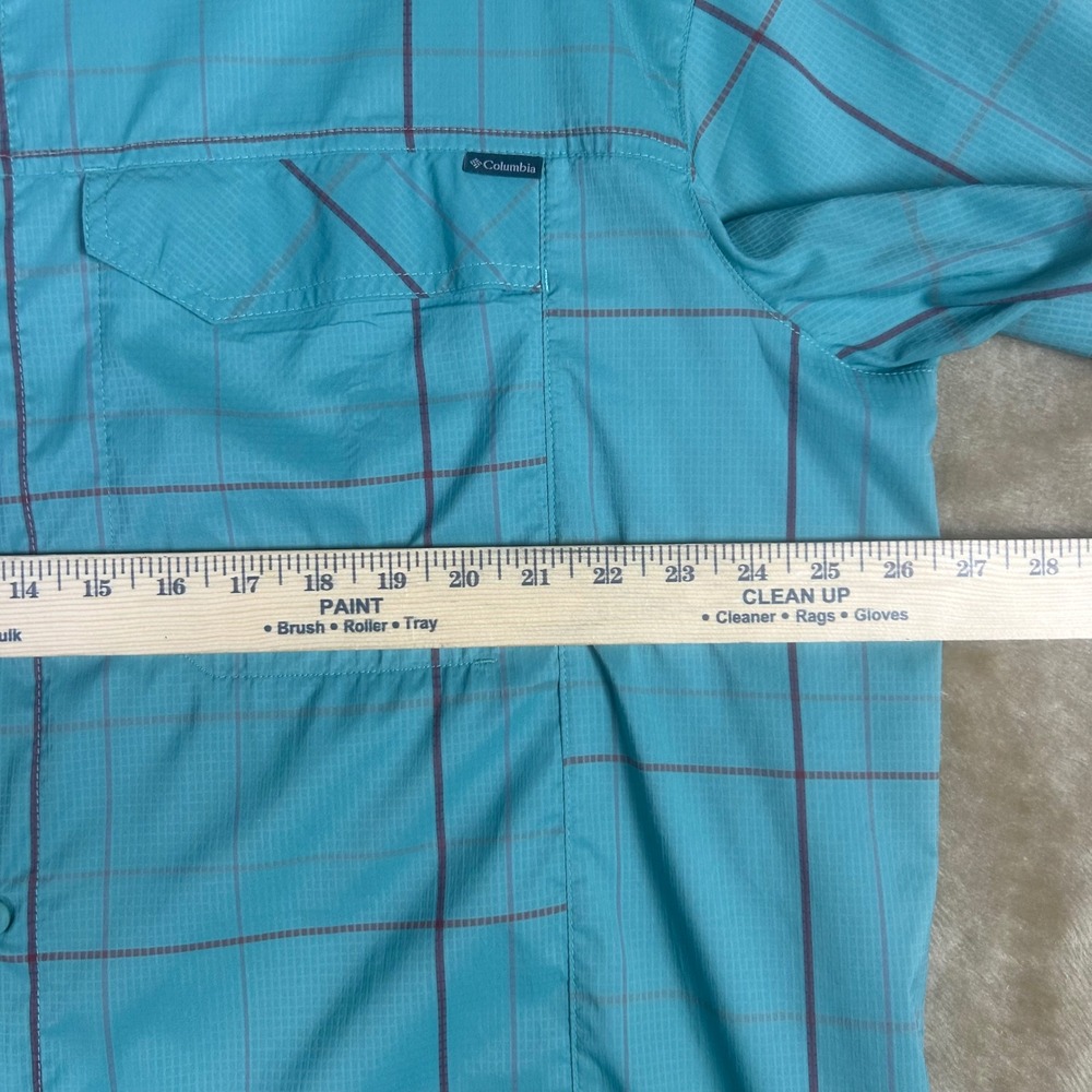 Columbia Silver Ridge Lite Mens XXL Teal Plaid Short Sleeve Hiking Shirt AM1160 - Picture 3 of 8